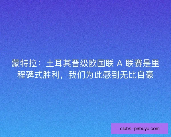 蒙特拉：土耳其晋级欧国联 A 联赛是里程碑式胜利，我们为此感到无比自豪